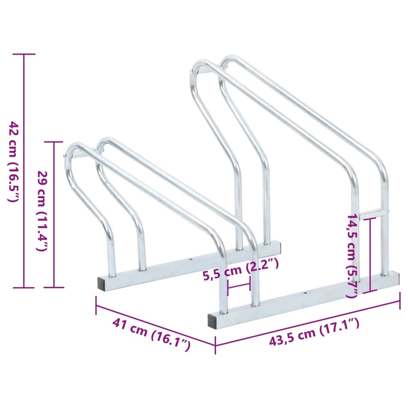 vidaXL 2 Bikes Floor Freestanding Galvanized Steel Bicycle Stand in Silver