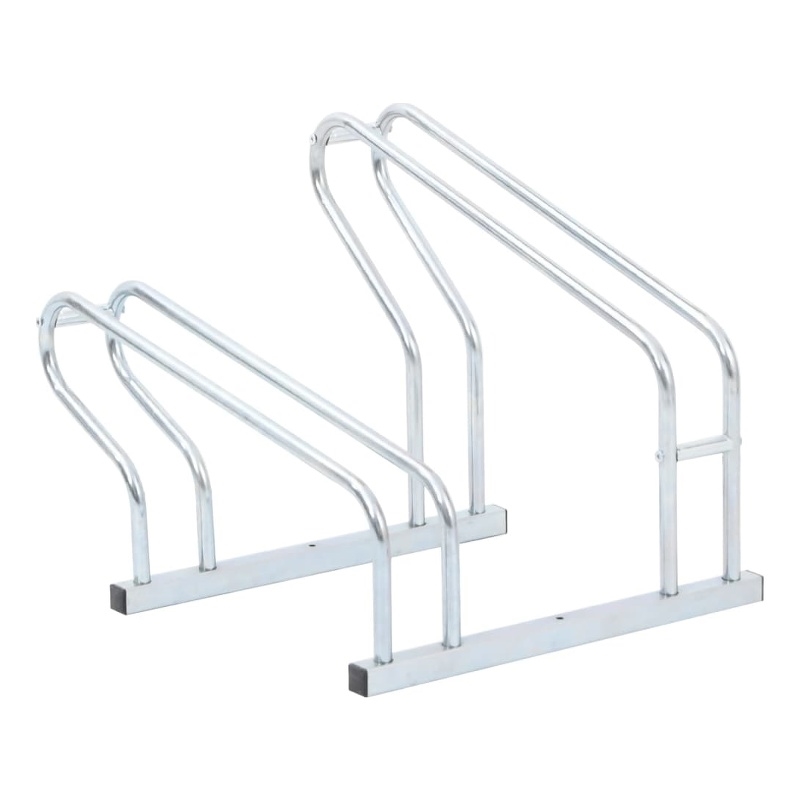 vidaXL 2 Bikes Floor Freestanding Galvanized Steel Bicycle Stand in Silver