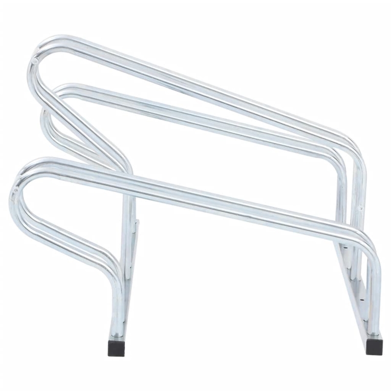vidaXL 3 Bikes Floor Freestanding Galvanized Steel Bicycle Stand in Silver