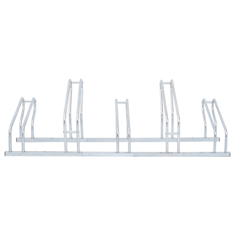 vidaXL 5 Bikes Floor Freestanding Galvanized Steel Bicycle Stand in Silver