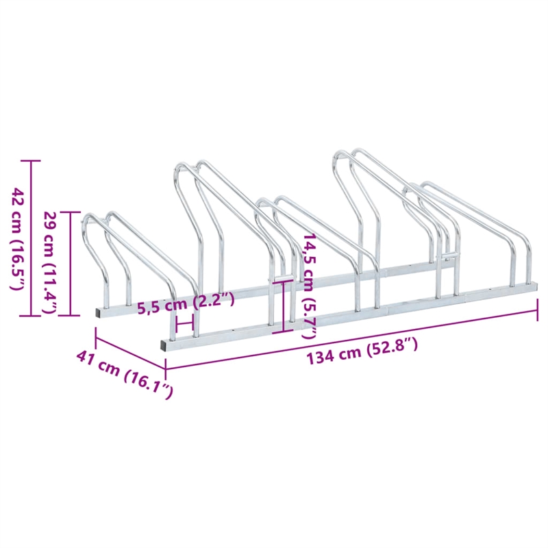 vidaXL 5 Bikes Floor Freestanding Galvanized Steel Bicycle Stand in Silver