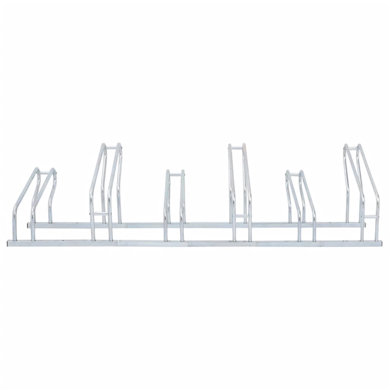 vidaXL 6 Bikes Floor Freestanding Galvanized Steel Bicycle Stand in Silver