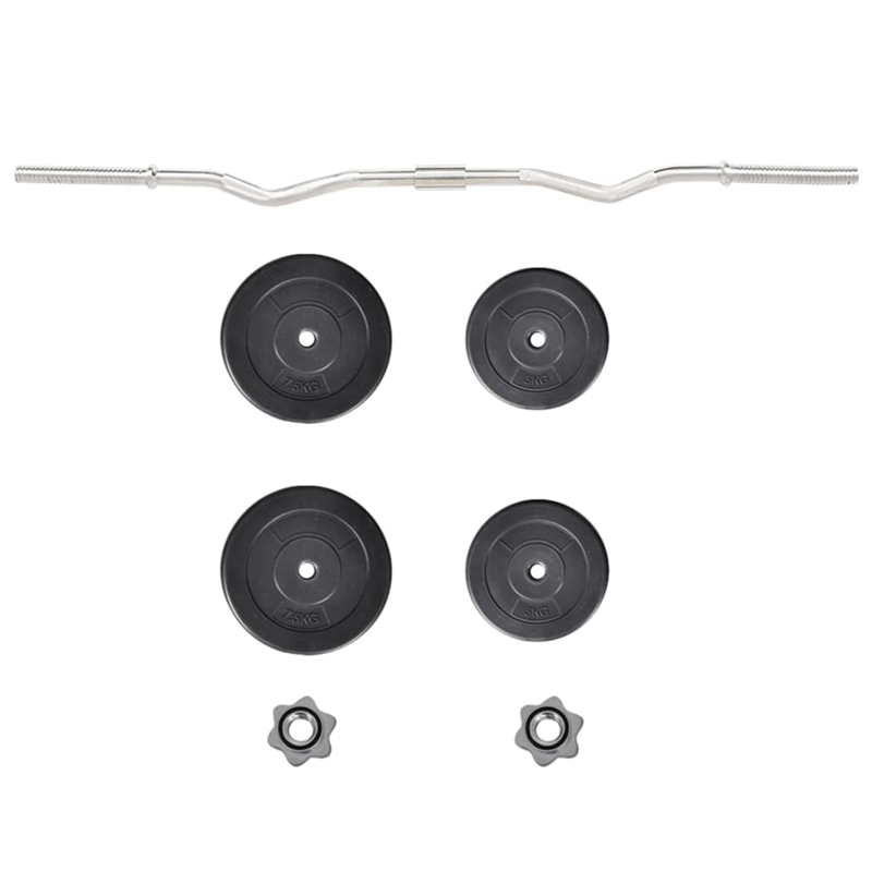 vidaXL Curl Bar with Weights in Black