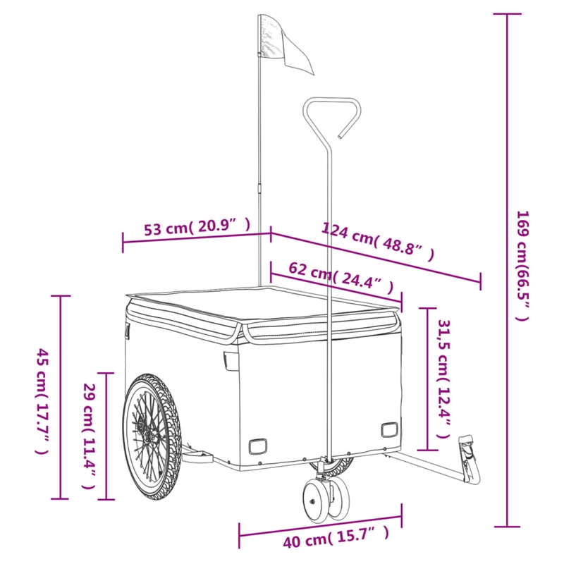 vidaXL 66.1 lb Iron Bike Trailer in Black and Red
