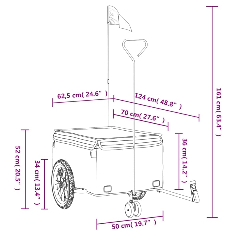 vidaXL 99.2 lb Iron Bike Trailer in Black and Gray