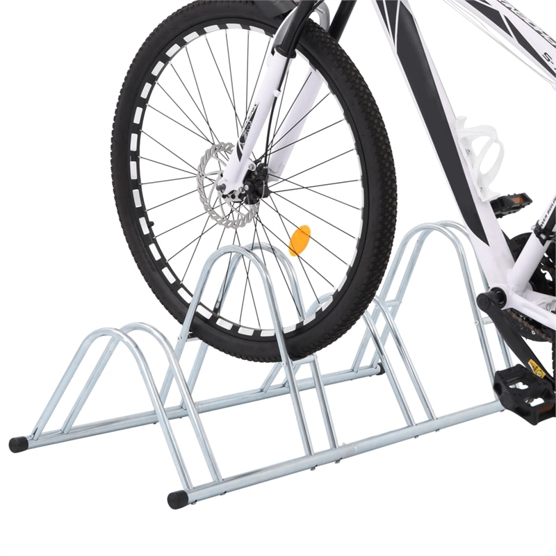 vidaXL 4 Bikes Floor Freestanding Galvanized Steel Bicycle Stand in Silver
