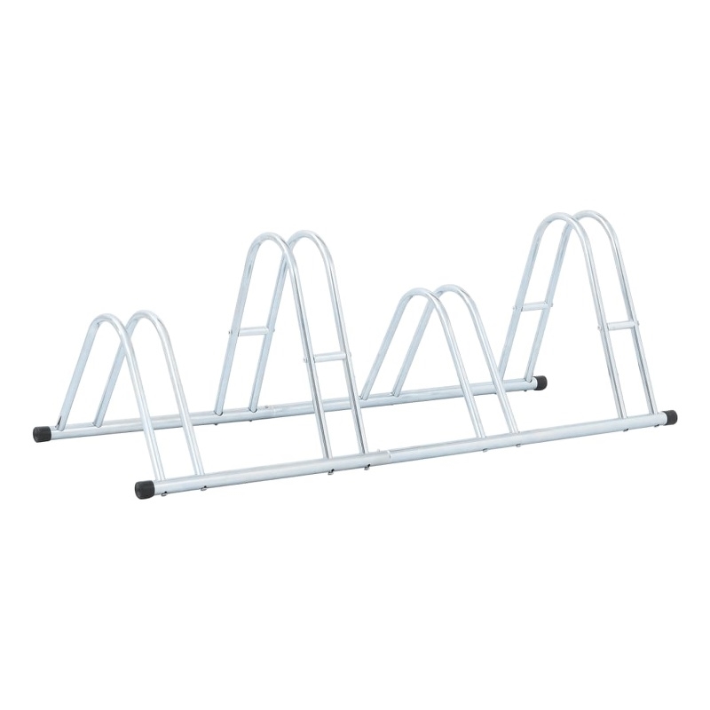 vidaXL 4 Bikes Floor Freestanding Galvanized Steel Bicycle Stand in Silver
