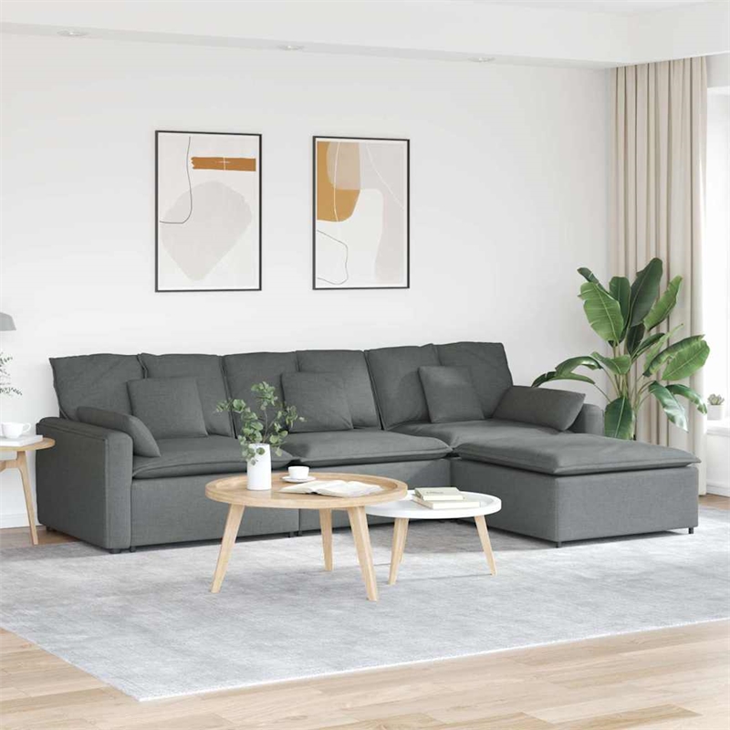 vidaXL Modular Sofa with Footstool and Cushions in Dark Gray