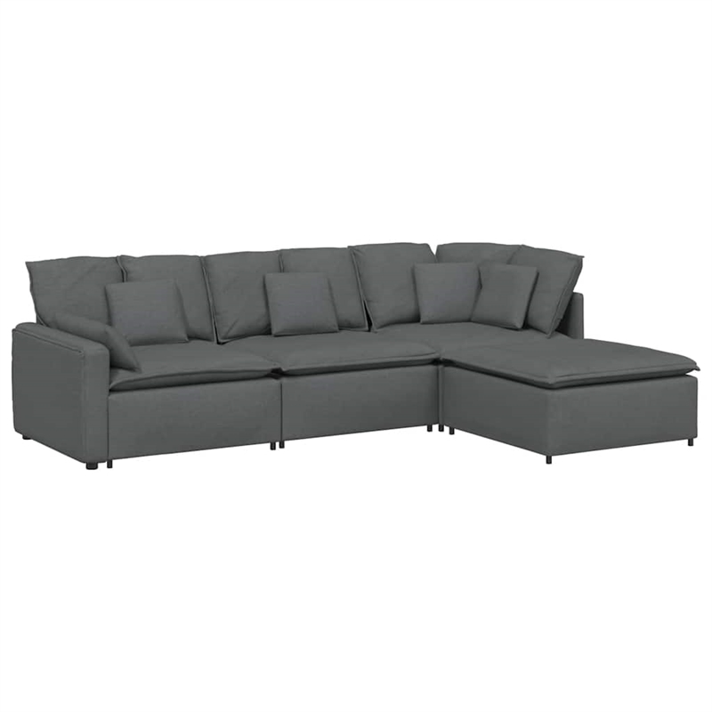vidaXL Modular Sofa with Footstool & Cushions in Dark Gray Fabric