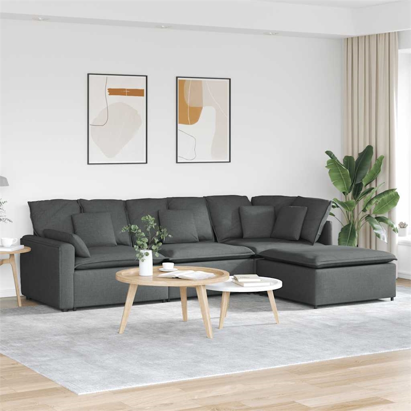 vidaXL Modular Sofa with Footstool & Cushions in Dark Gray Fabric