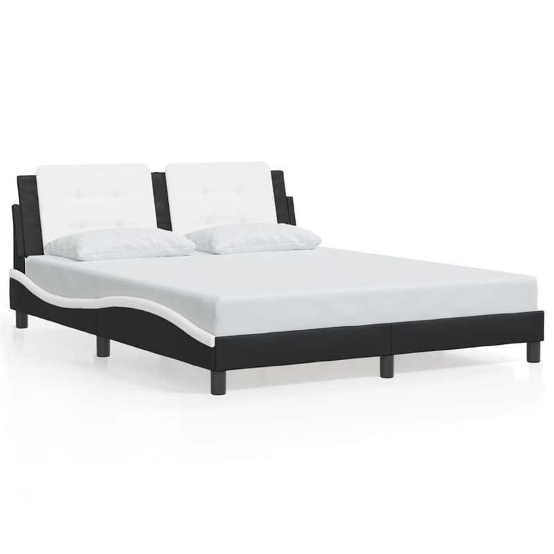 vidaXL Engineered Wood Faux Leather Queen Bed Frame in Black and White