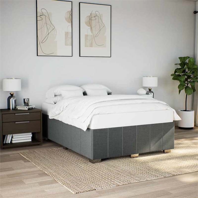 vidaXL Modern Engineered Wood Queen Bed Frame in Dark Gray