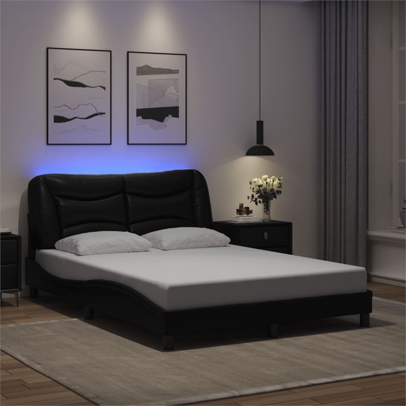 vidaXL Engineered Wood Faux Leather Full Bed Frame in Black