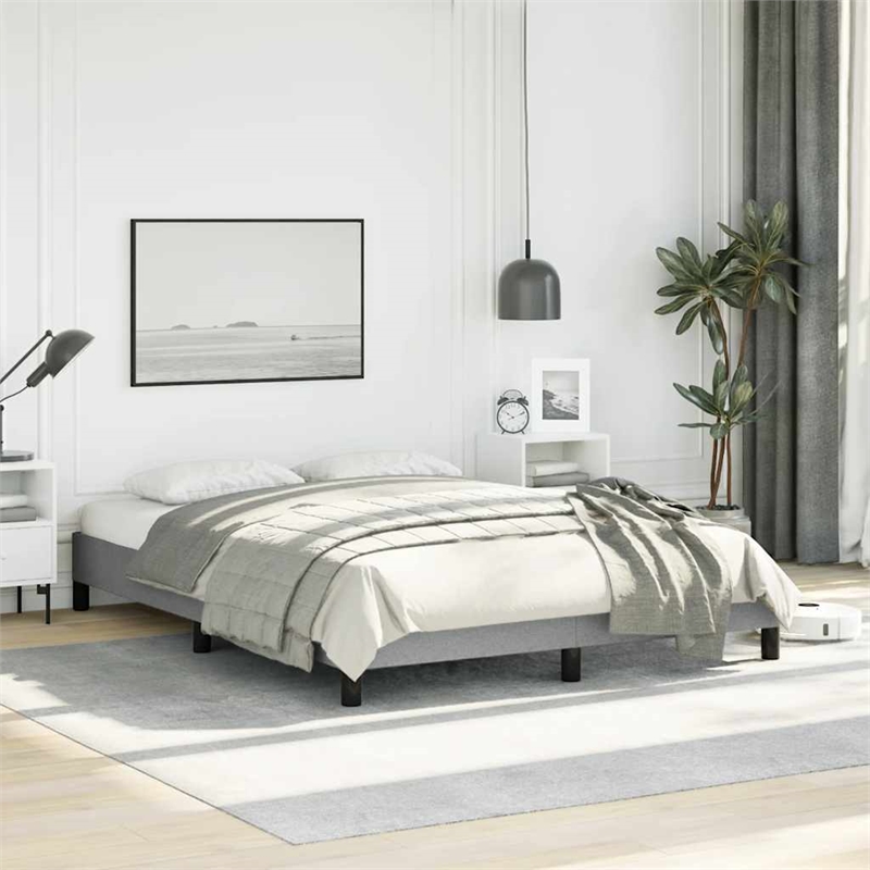 vidaXL Engineered Wood Faux Leather Full Bed Frame in Light Gray