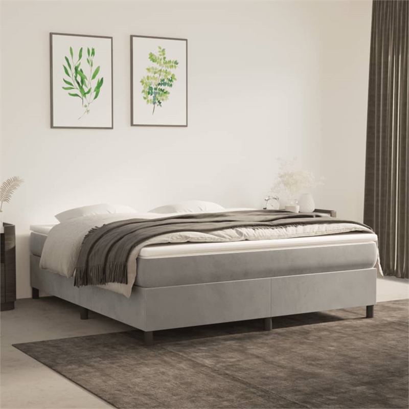 vidaXL Velvet King Bed Frame in Light Grey