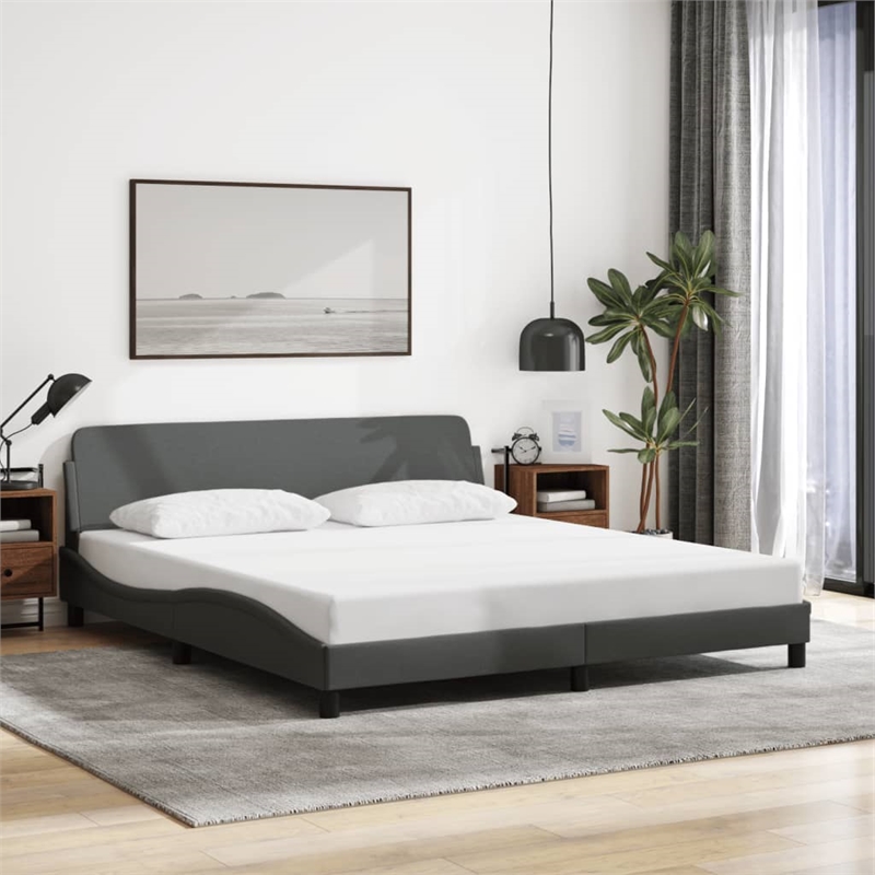 vidaXL Engineered Wood Bed Queen Frame in Dark Gray