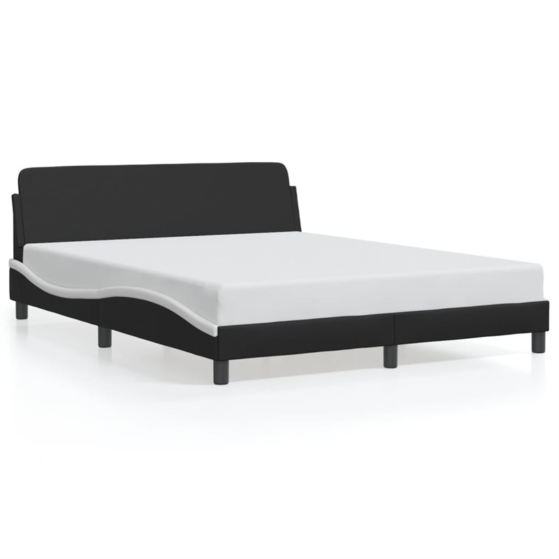 vidaXL Engineered Wood Faux Leather Queen Bed Frame in Black and White