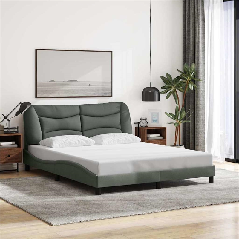 vidaXL Modern Engineered Wood Queen Bed Frame in Dark Gray