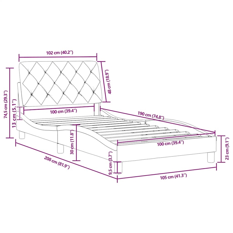 vidaXL Engineered Wood Twin Bed Frame in Dark Gray