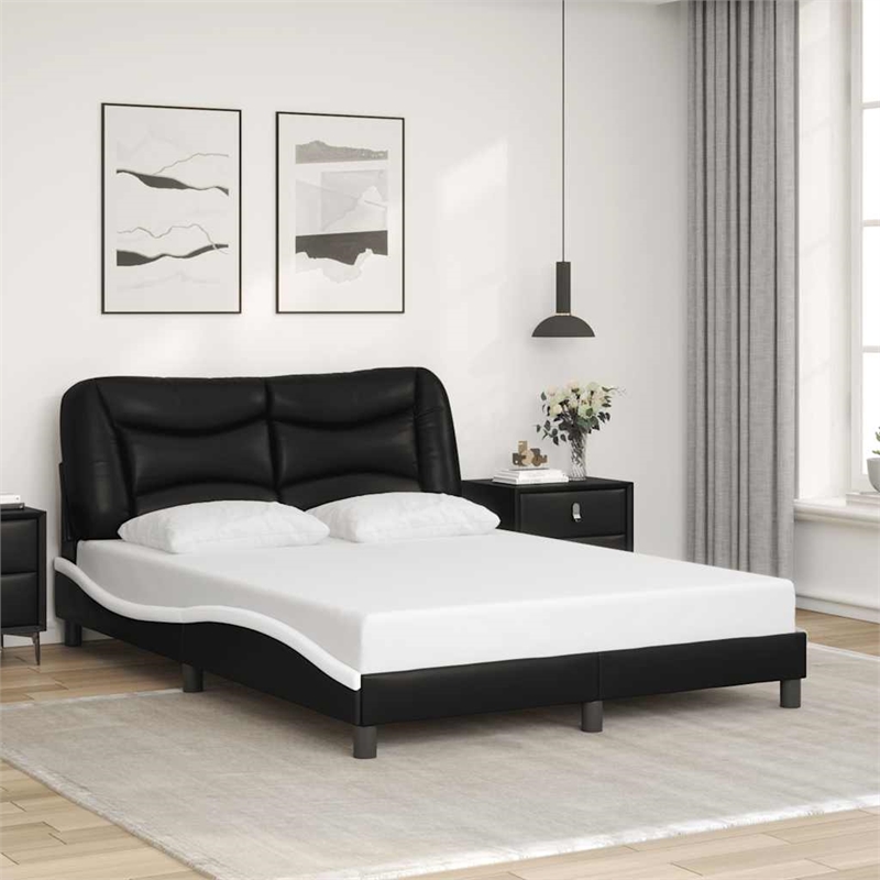 vidaXL Engineered Wood Faux Leather Full Bed Frame in Black
