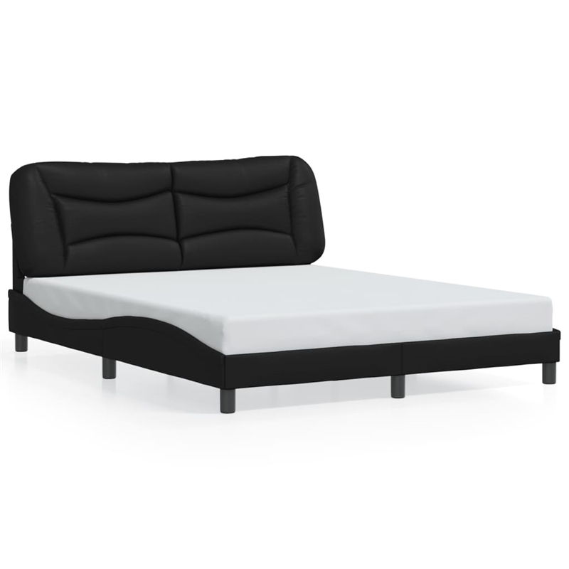 vidaXL Engineered Wood Faux Leather Queen Bed Frame in Black