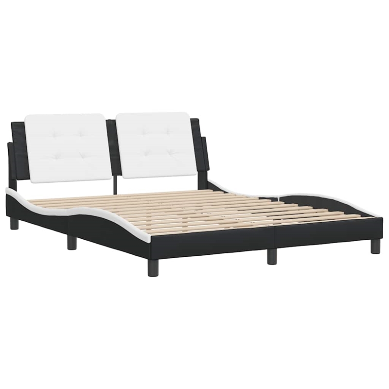 vidaXL Faux Leather Full Durable Bed Frame in Black and White