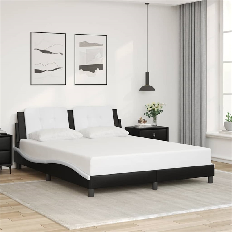 vidaXL Faux Leather Full Durable Bed Frame in Black and White