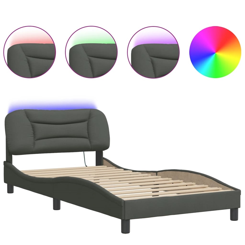 vidaXL Faux Leather Twin XL Bed Frame with LED in Dark Gray