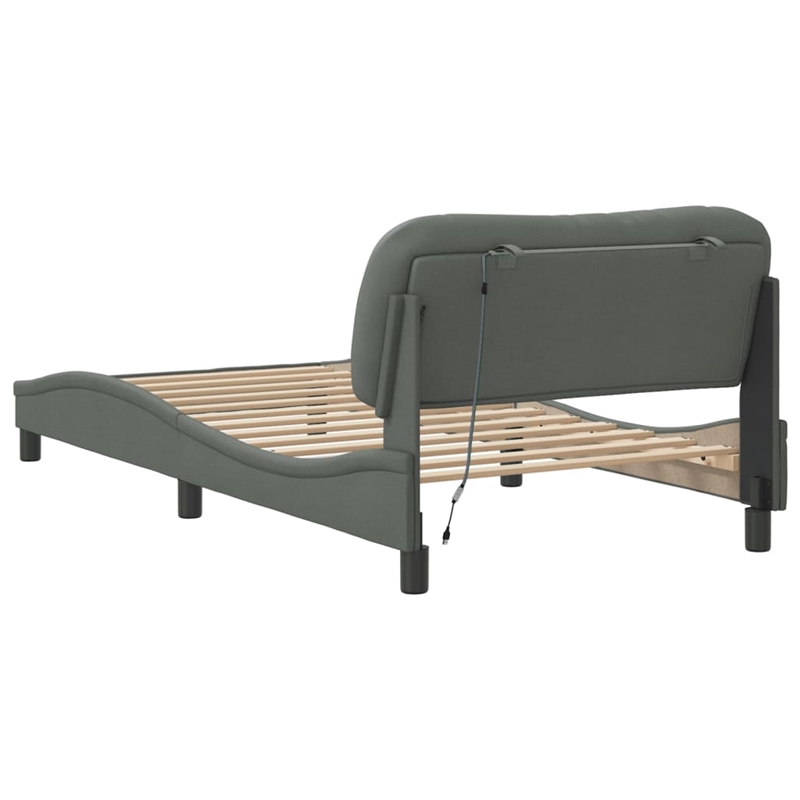 vidaXL Faux Leather Twin XL Bed Frame with LED in Dark Gray