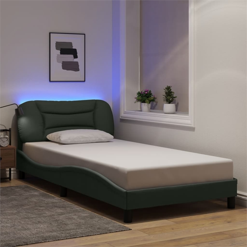 vidaXL Faux Leather Twin XL Bed Frame with LED in Dark Gray