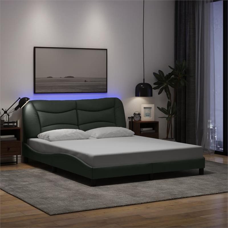 vidaXL Modern Engineered Wood Queen Bed Frame in Dark Gray
