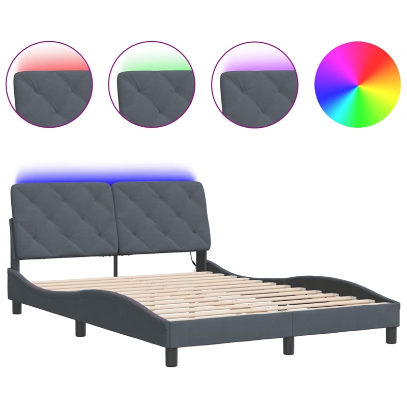 vidaXL Engineered Wood Full Bed Frame in Dark Gray Fabric