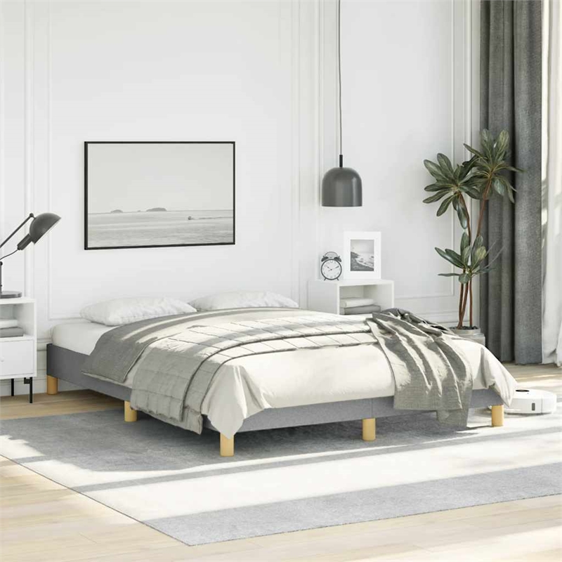 vidaXL Engineered Wood Faux Leather Full Bed Frame in Light Gray
