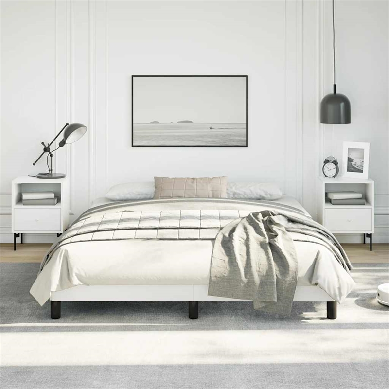 vidaXL Queen Faux Leather Engineered Wood Bed Frame in White