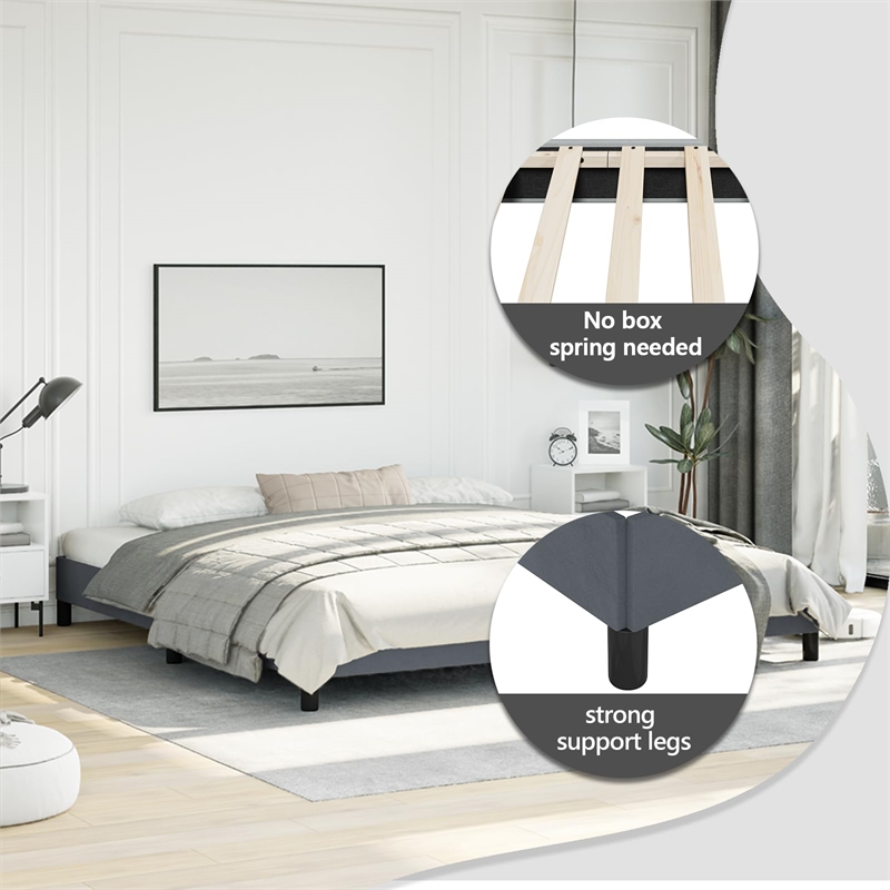 vidaXL Engineered Wood King Bed Frame in Dark Gray Fabric