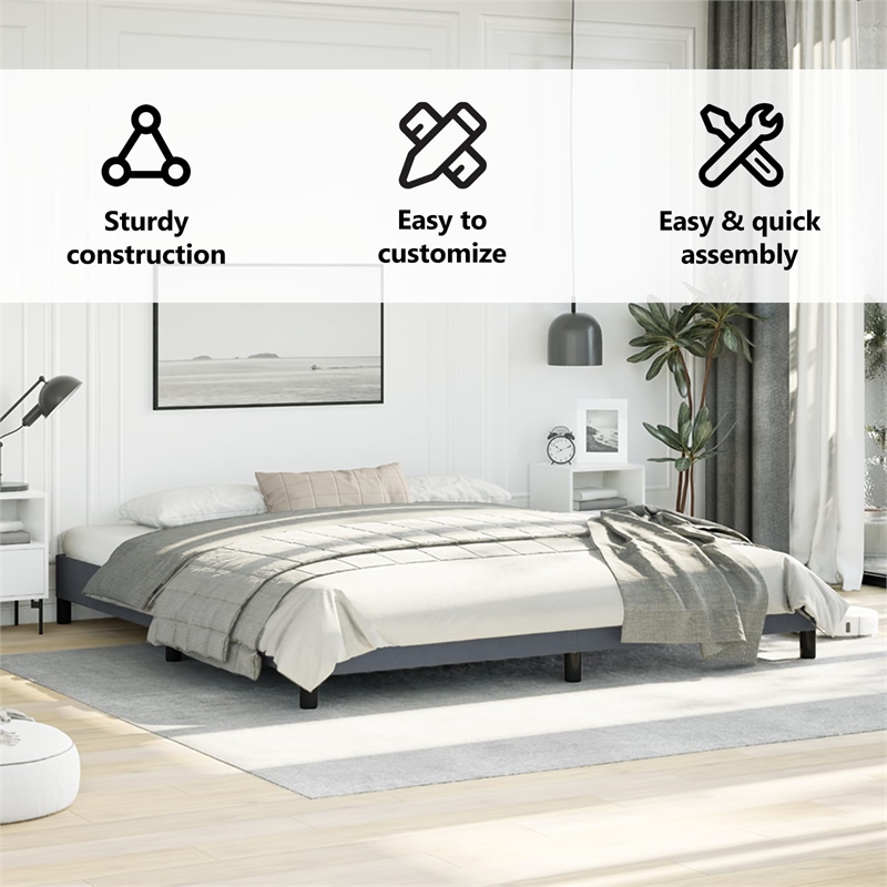 vidaXL Engineered Wood King Bed Frame in Dark Gray Fabric