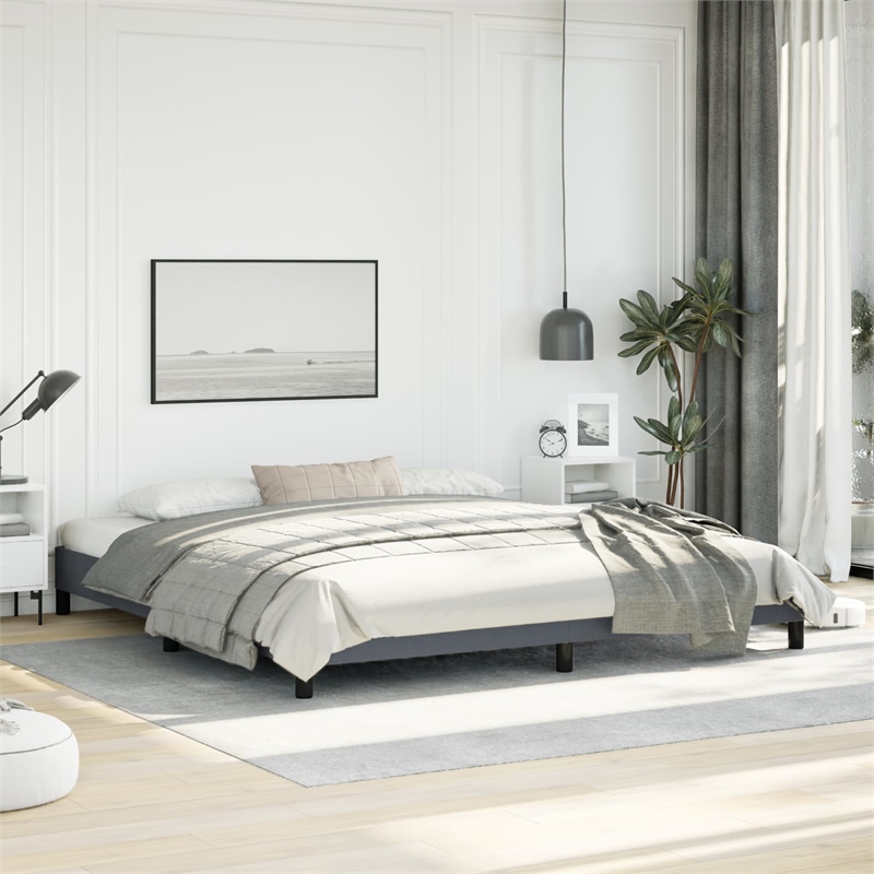 vidaXL Engineered Wood King Bed Frame in Dark Gray Fabric