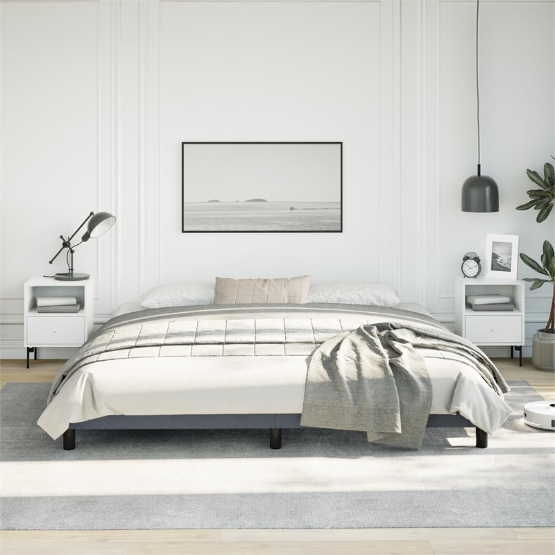 vidaXL Engineered Wood King Bed Frame in Dark Gray Fabric