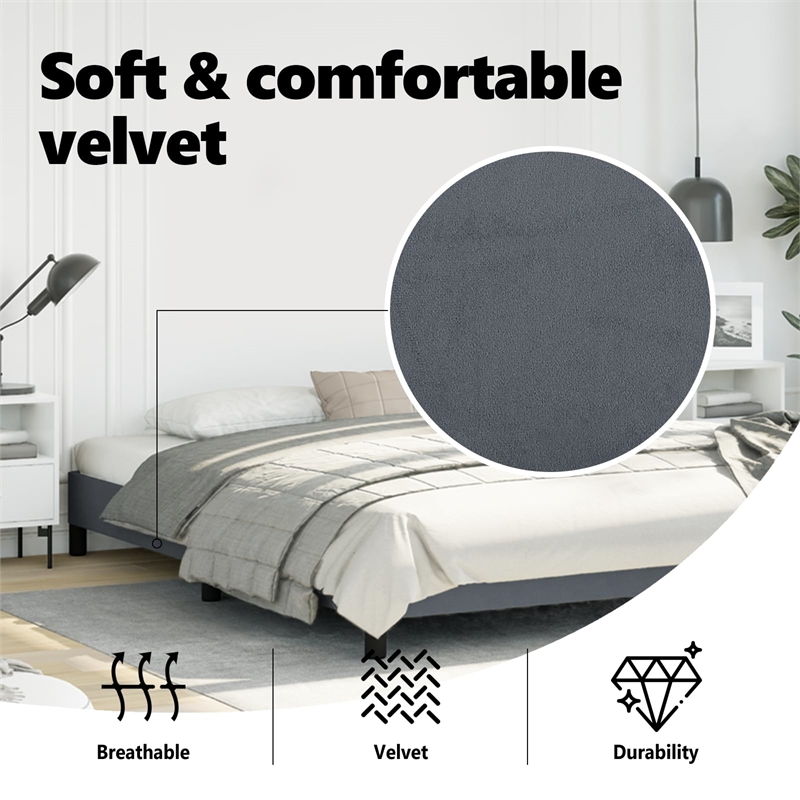 vidaXL Engineered Wood King Bed Frame in Dark Gray Fabric