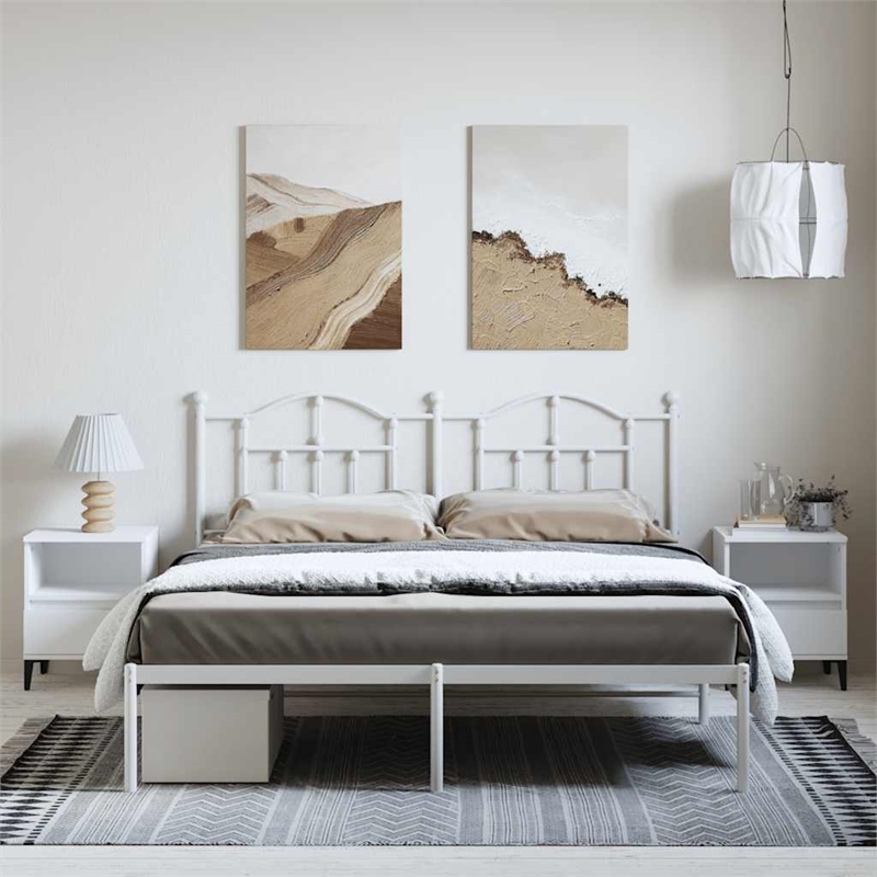 vidaXL Powder-Coated Steel Cal King/Double Bed Frame in White