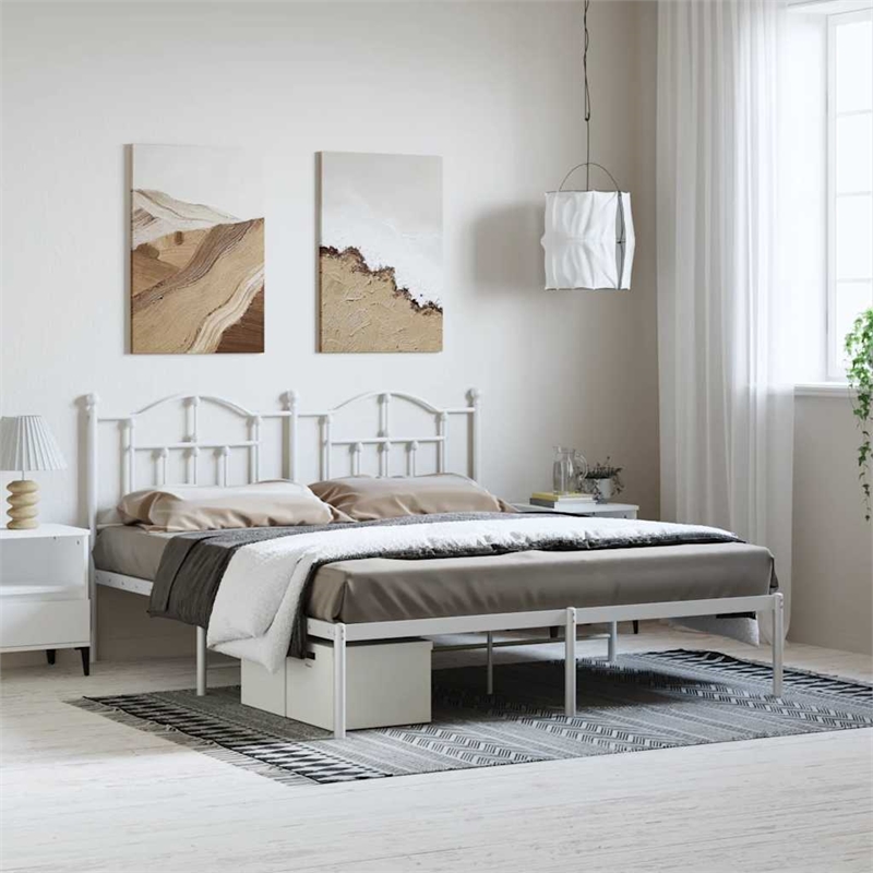 vidaXL Powder-Coated Steel Cal King/Double Bed Frame in White