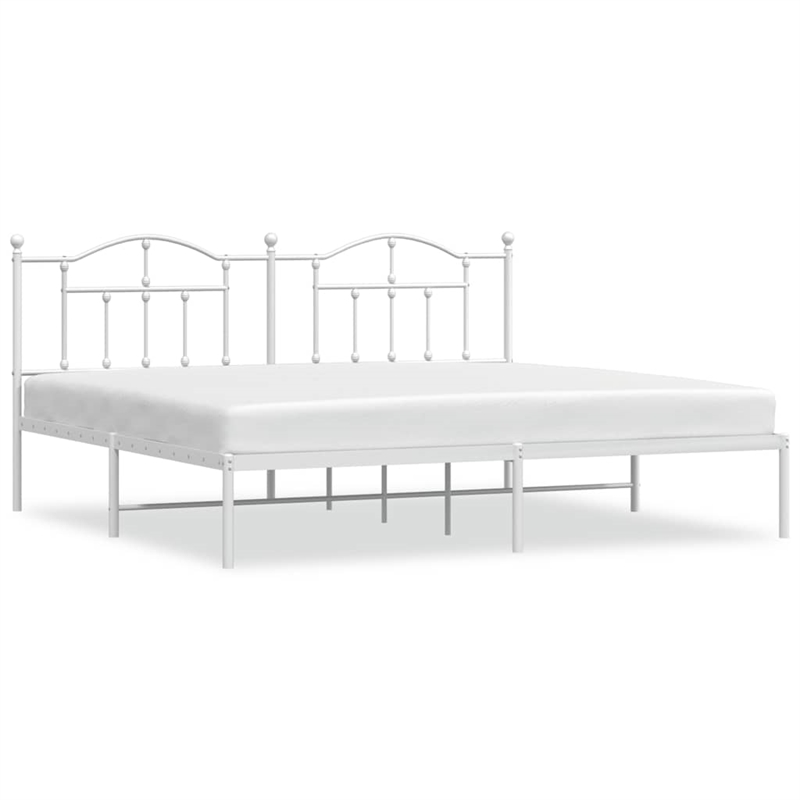 vidaXL Powder-Coated Steel King/Double Bed Frame in White