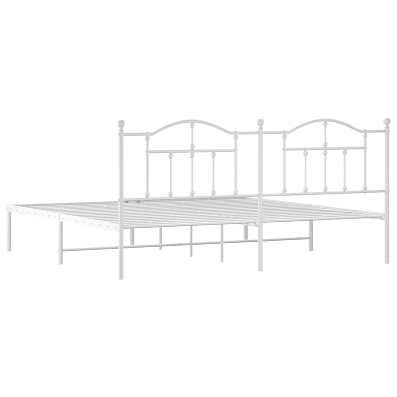 vidaXL Powder-Coated Steel King/Double Bed Frame in White