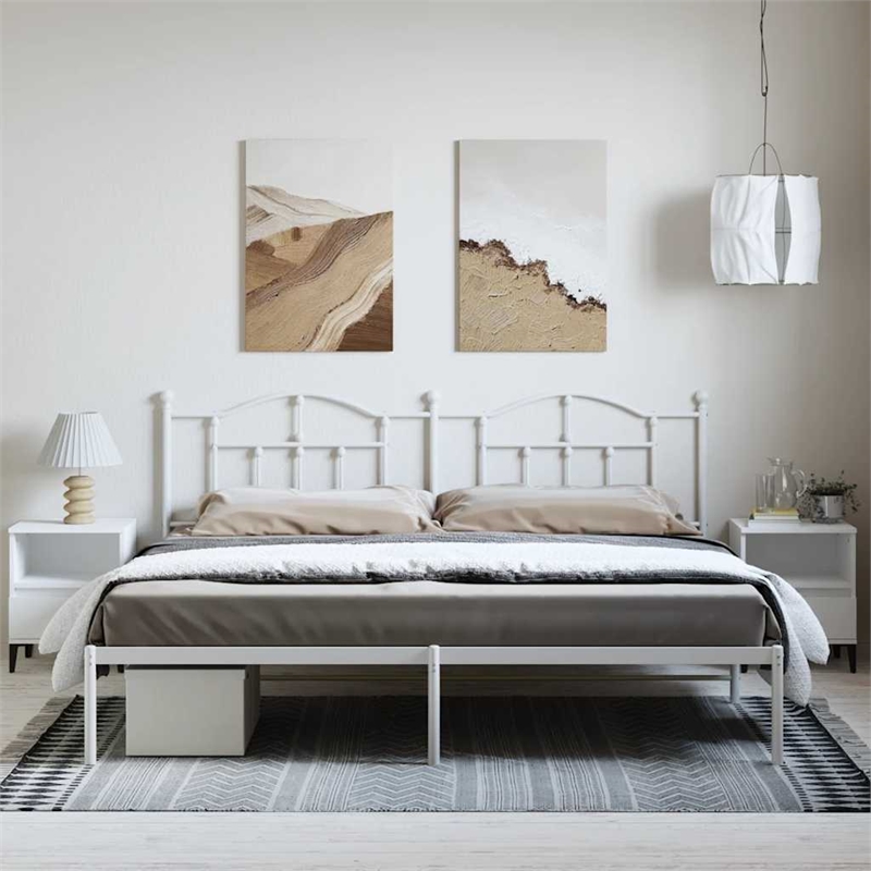 vidaXL Powder-Coated Steel King/Double Bed Frame in White