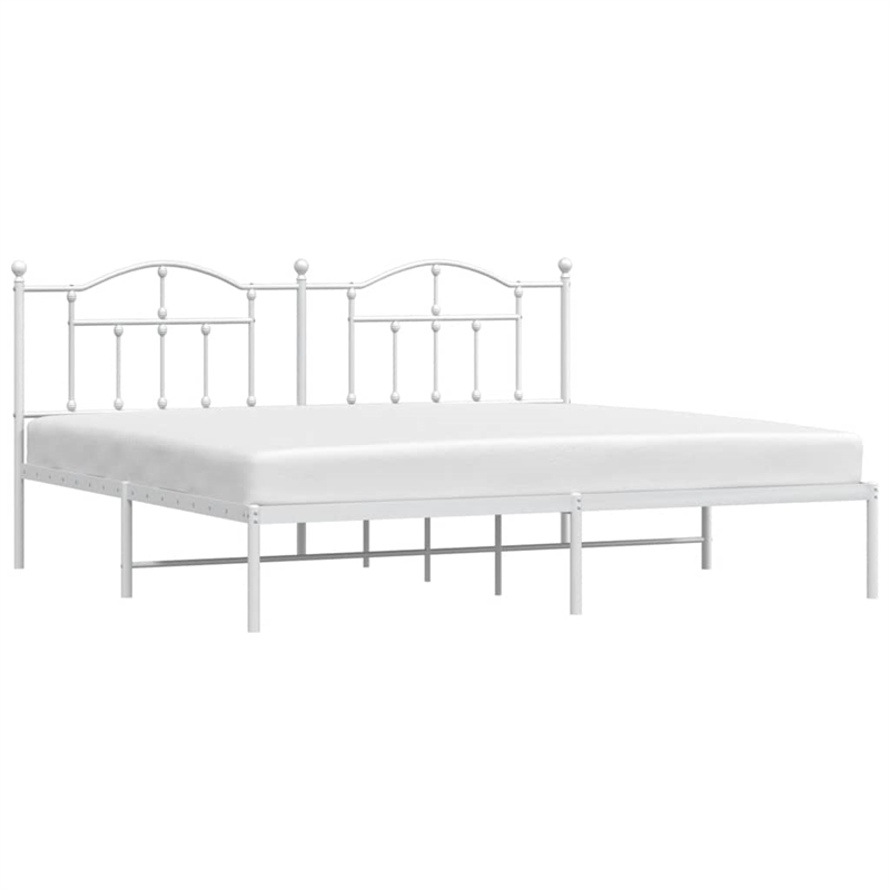 vidaXL Powder-Coated Steel King/Double Bed Frame in White