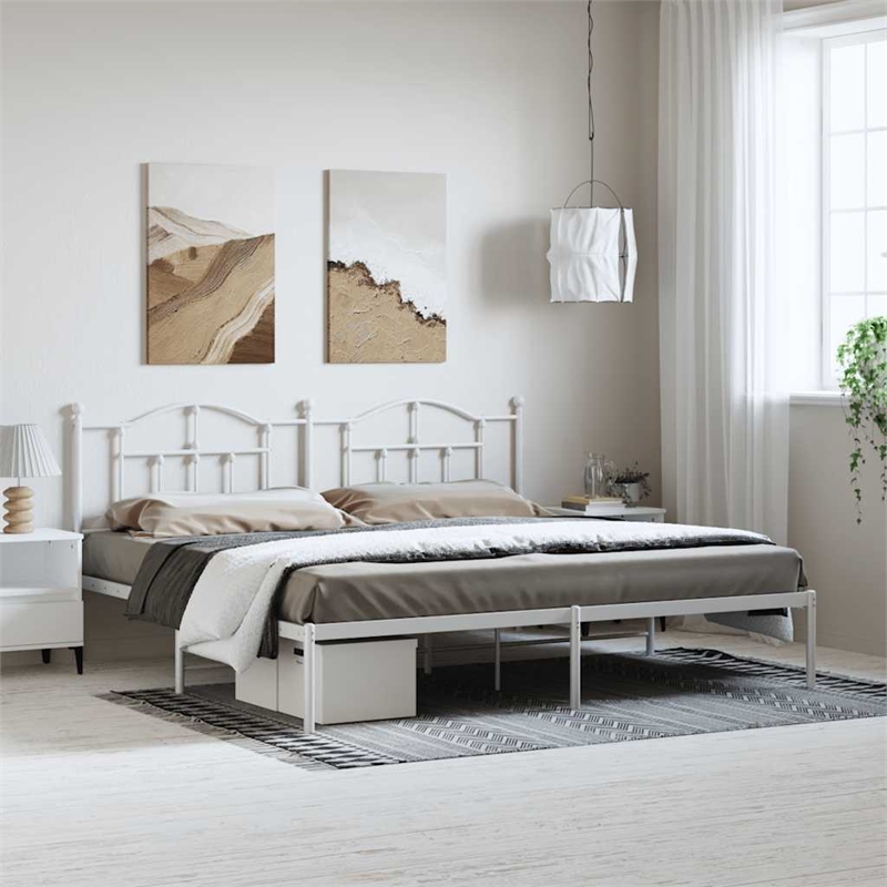 vidaXL Powder-Coated Steel King/Double Bed Frame in White