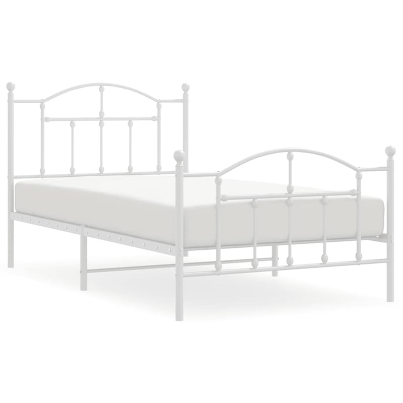 vidaXL Rectangular Powder-Coated Steel Twin Bed Frame in White