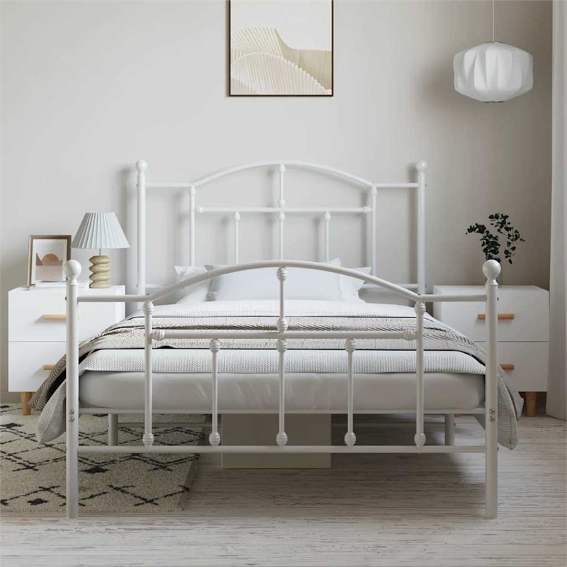 vidaXL 39.4 x 78.7 Powder-Coated Steel in Bed Frame in White
