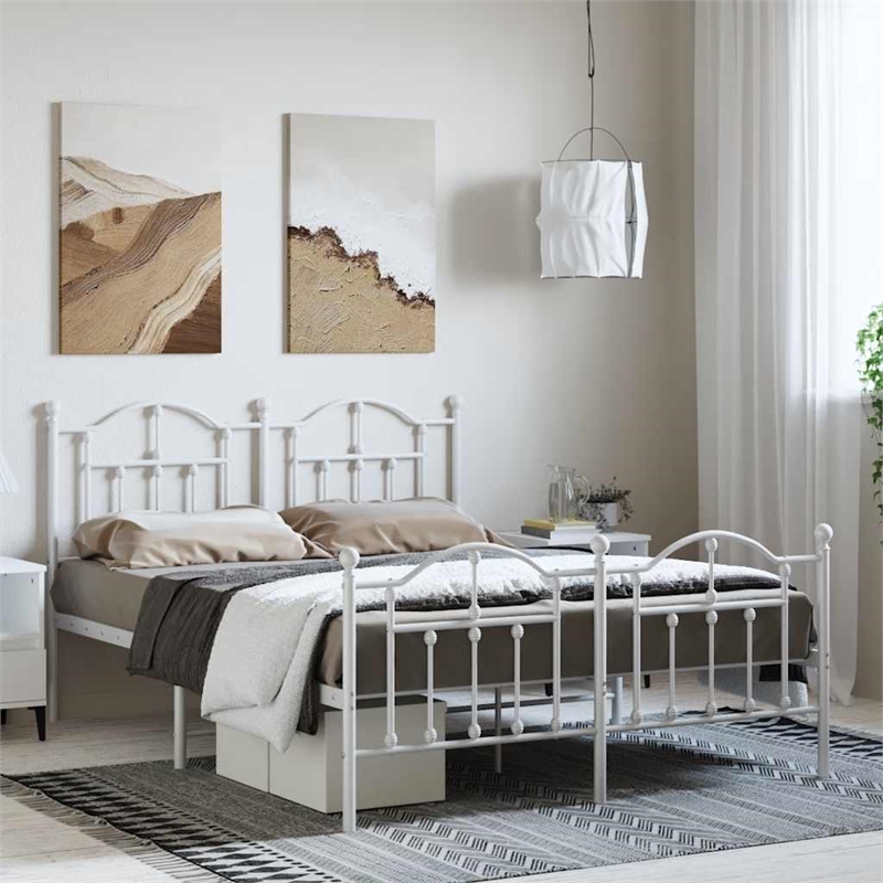vidaXL Powder-Coated Steel Full/Double Bed Frame in White