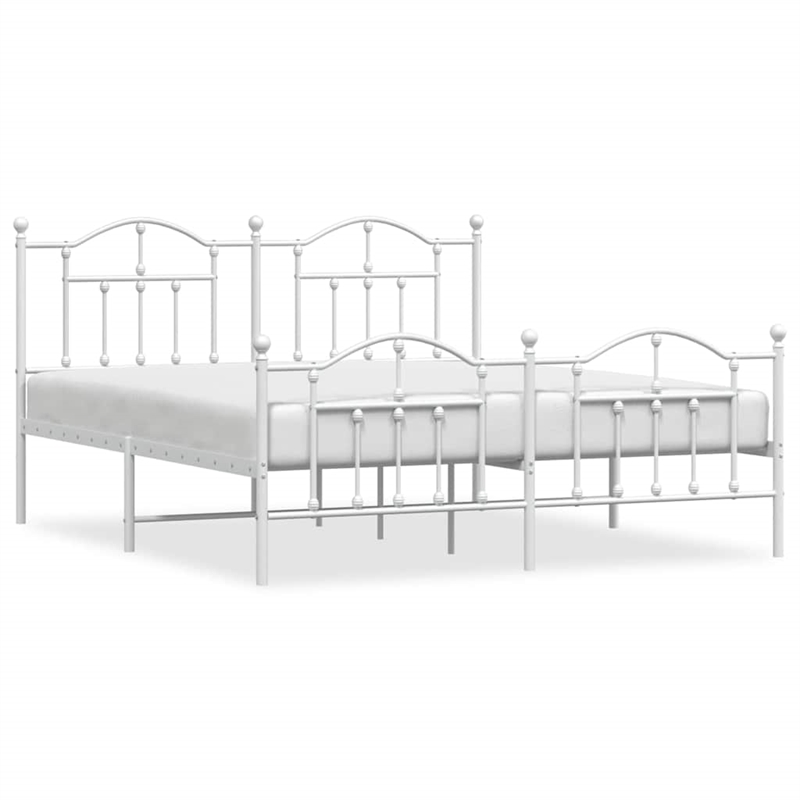 vidaXL Powder-Coated Steel Cal King/Double Bed Frame in White